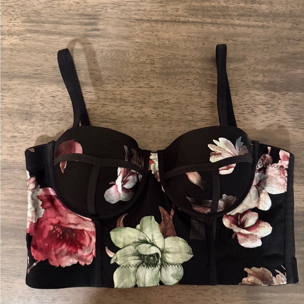 Floral Black Bustier Top